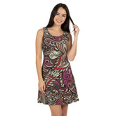 Unia Skater Dress - Brown Abstract Floral Pattern - Retro Kaleidoscope Print - London Bliss Collection by Blissfully Brand